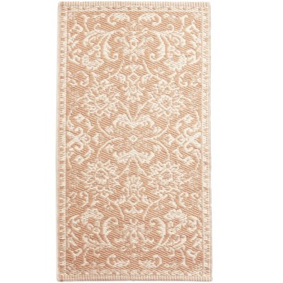 1'10"x3'3" Rectangle Outdoor Damask Accent Rug Beige - The Lakeside Collection