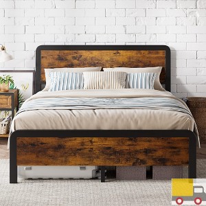 Garvee Bed Frame with Wood Headboard and Footboard, Heavy Duty Metal Platform with Rounded Corners, 12.6" Under-Bed Storage,No Box Spring Needed - 1 of 4