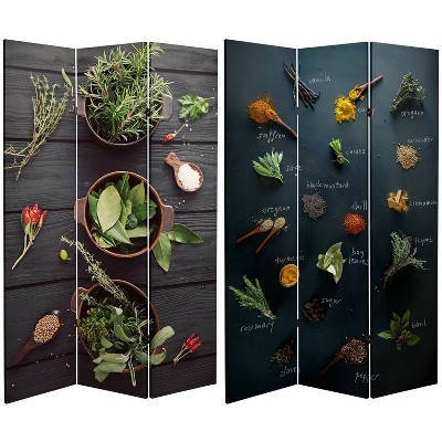 6" Double Sided Herbs and Spices Canvas Room Divider Green - Oriental Furniture