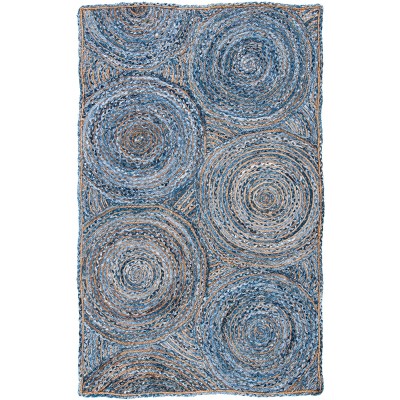 Handmade Blue and Natural Jute 4' x 6' Area Rug