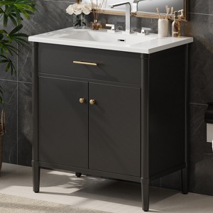 Grungis Freestanding Bathroom Vanity with Sink and Rubber Legs,Modern Cabinet with Soft Close Doors and Adjustable Shelf - 1 of 4