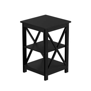 Lavish Home Wooden End Table with Two Shelves and X-Shaped Design