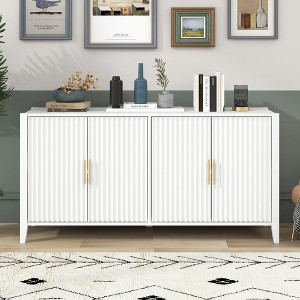APRILSOUL 63.1''Modern 4-Vertical Wavy Slatted Doors Sideboard,Storage Cabinet With Elegant Design - 1 of 4