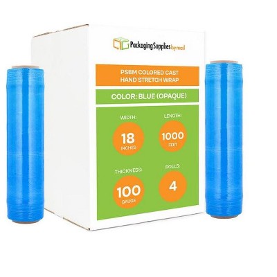 PSBM 4 Rolls 18" x 1000' Cast Packing Stretch Film Shrink Hand Wrap (100 Ga) Dark Blue