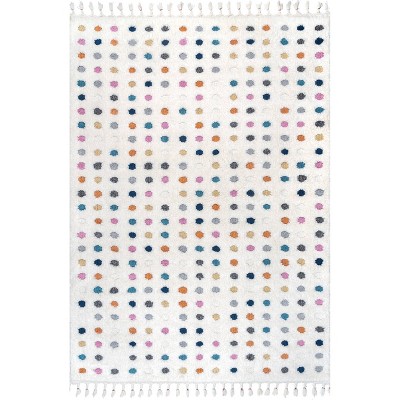 Image of 4'x6' Behati High-Low Polka Dot Tassel Area Rug Beige - nuLOOM
