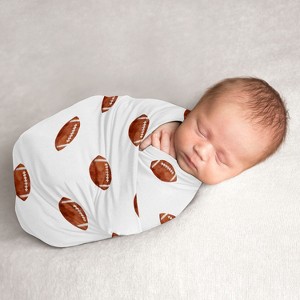 Sweet Jojo Designs Boy Swaddle Baby Blanket Watercolor Sports Theme Brown and White - 1 of 4