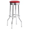 Retro-Style Bar Height Stools Set of 2 with Padded Seats and Chrome Base, Flared Legs for Kitchen or Home Bar - 3 of 4
