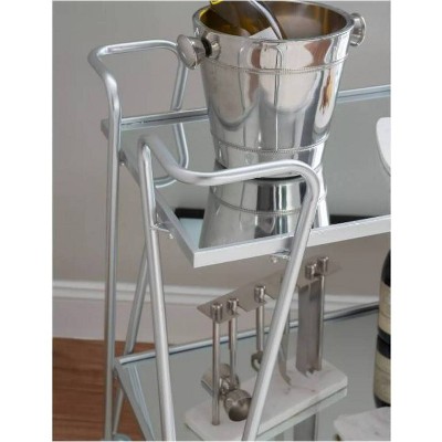 Mid-Century Modern Silver Mirrored Rectangular Bar Cart with Storage