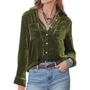Clearlove Womens Winter Velvet Long Sleeve Button Down Casual Tops Shirts - 1 of 4