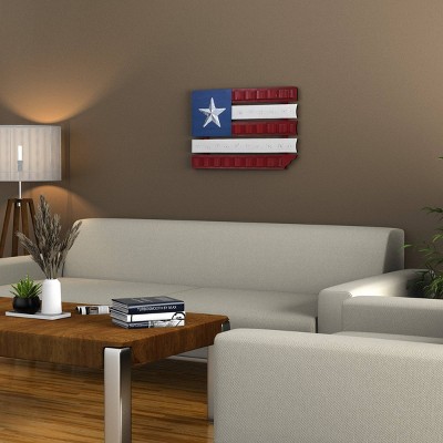 Rustic Red, White, and Blue Wood and Metal Flag Wall Sculpture