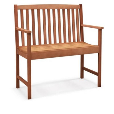 2-Seat Patio Wood Bench with Cozy Armrests and Backrest