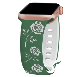 HTUTWOO Rose Floral Engraved Apple Watch Band, Two-Tone Silicone Strap 38/40/41/42/44/45/49mm for iWatch Series 11 10 9 8 7 6 5 4 3 2 1 SE Ultra - 1 of 4