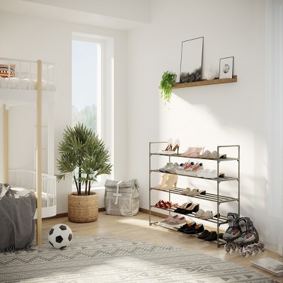 Gray 5-Tier Metal and Plastic Stackable Shoe Rack