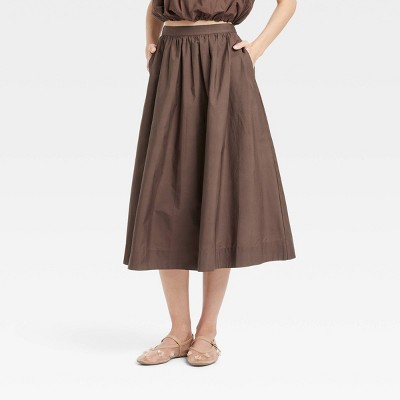 Women's Midi Picnic A-Line Skirt - A New Day™ Brown M