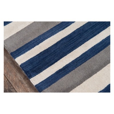Ivory and Navy Geometric Tufted Wool Rug, 3.3' x 5.3'