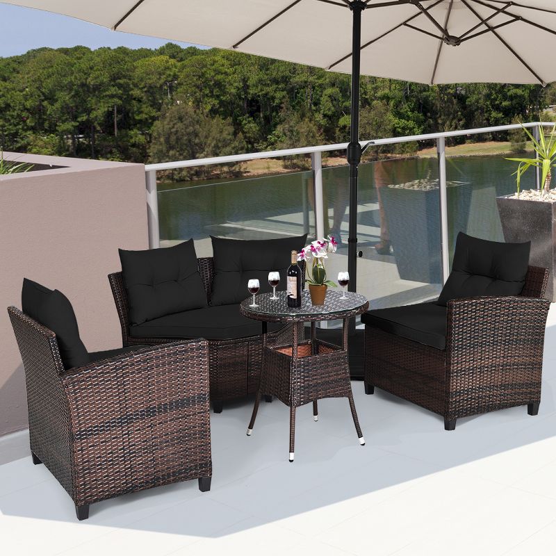 Tangkula 4PCS Outdoor Patio Conversation Set Wicker Rattan Sectional Sofa W/Cushions, 4 of 9