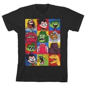 Teen Titans Go Character Squares Black Graphic Tee Toddler Boy to Youth Boy - 1 of 3
