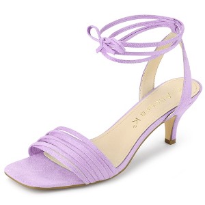 Allegra K Women's Kitten Heel Lace Up Suede Heeled Sandals - 1 of 4