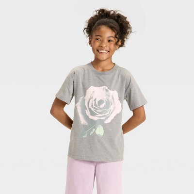 Girls' Short Sleeve Oversized Rose Graphic T-Shirt - Cat & Jack™ - Gray