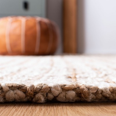 Ivory and Light Brown Hand-Knotted Jute Area Rug 5' x 8'