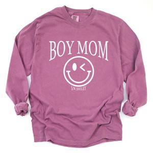 Simply Sage Market S.W.Smiley Boy Mom Outline Garment Dyed Long Sleeve - 1 of 4