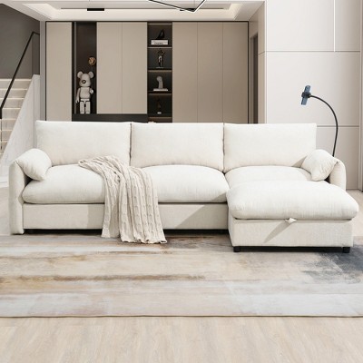 YOOCOZZ Sectional Sofa with Movable Storage Ottoman, Adjustable Phone Holder, Charging Ports, Armrest Storage Pockets