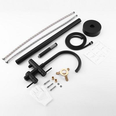 Matte Black Brass Freestanding Tub Faucet with Hand Shower