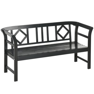 Outsunny Three-Seater Outdoor Patio Bench, Three-Person Wooden Bench with Wingback Backrest and Armrests, Slatted Seat