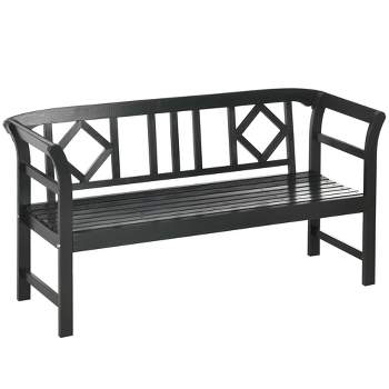 Outsunny Three-Person  Wooden Bench, Three-Seater Outdoor Patio Bench, Backrest and Armrests, Slatted Seat for Backyard, Porch Garden, Black