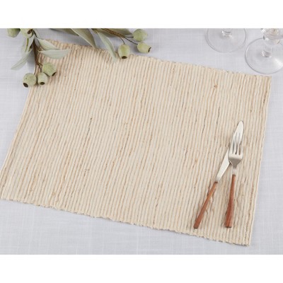 Beige Water Hyacinth and Polyester Rectangle Placemats, Set of 4