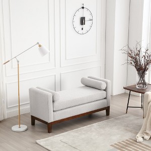 53.5"W Upholstered Bench, Ottoman Bench With Wood Legs & Bolster Pillows For End Of Bed, Bedroom, Living Room, Entryway - 1 of 4