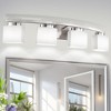 DORESshop 33.5 in. 4-Light Black &Silver  Modern Square Vanity Light for Bathroom, Bedroom with Curved Arms and Milk White Glass Shades - 2 of 4
