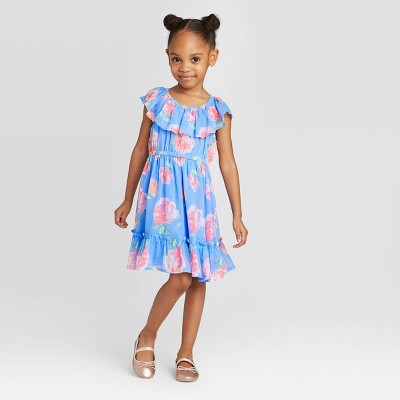 blue floral toddler dress