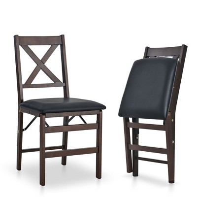 Set of 2 Folding Upholstered Dining Chairs with Wooden Frame, Space-Saving Mid-Century Fabric Side Chairs for Kitchen or Small Room