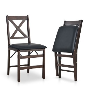 Set of 2 Folding Upholstered Dining Chairs with Wooden Frame, Space-Saving Mid-Century Fabric Side Chairs for Kitchen or Small Room - 1 of 4