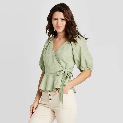 women's short sleeve wrap top