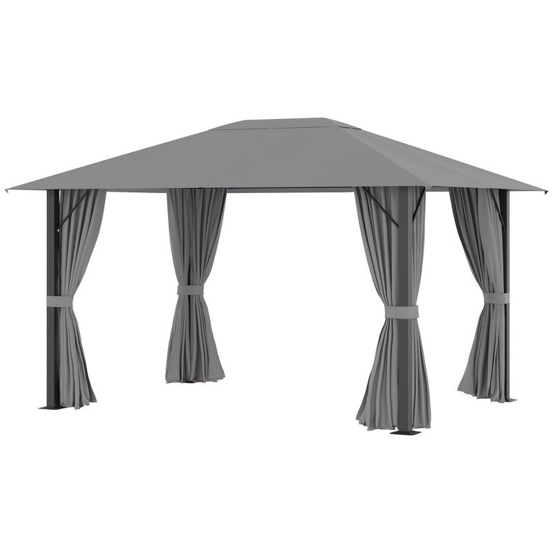 Outsunny 13.1' x 9.7' Patio Gazebo Aluminum Frame Outdoor Canopy Shelter with Sidewalls, Vented Roof for Garden, Lawn, Backyard, and Deck, Gray, 4 of 7