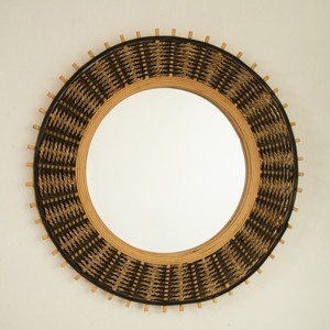 23" Round Bamboo Wall Mirror with Handwoven Hemp Rope, Decorative Boho Mirror for Living Room, Entryway or Bedroom Wall Décor - Cuddlewood - 1 of 4