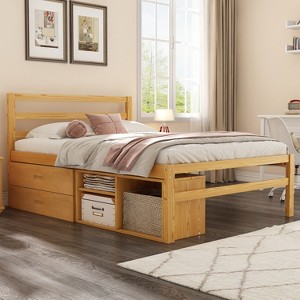 Twin/Full Size Platform Bed with Removable Storage Shelves and 2 Built-in Storage Drawers for Added Convenience-ModernLuxe - 1 of 4