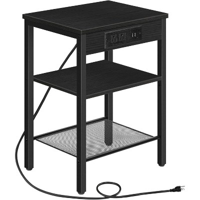 MaseiKar End Table with Charging Station and USB Ports, 3-Tier Nightstand with Adjustable Shelf, Small Side Table for Living Room, Black