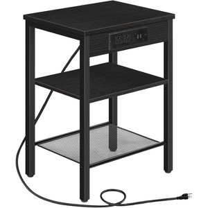 Small side table with charging station and USB port, three-layer bedside table with adjustable shelf - 1 of 4
