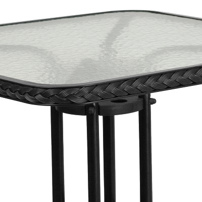 28" Clear Tempered Glass Square Dining Table with Black Rattan Edge