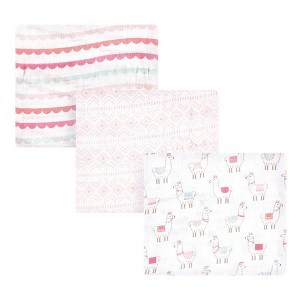 Hudson Baby Infant Girl Cotton Muslin Swaddle Blankets, Pink Llama, 3-Pack - 1 of 4