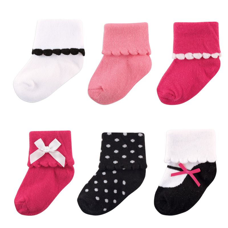 Luvable Friends Baby Girl Newborn and Baby Socks Set, Pink Black, 1 of 3
