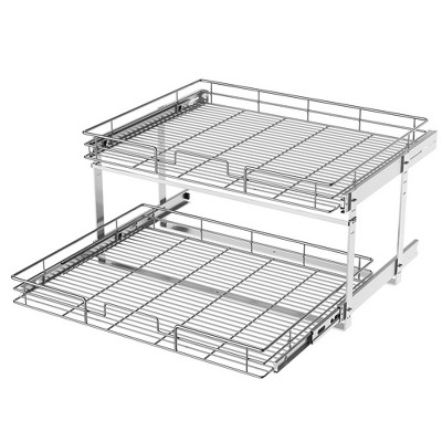 LOVMOR Individual Pull Out Cabinet Organizer (25?"W x 21?"D), 2 Tier Spice Rack Organizer for Cabinet