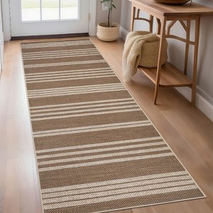 Modern Easy Jute Rug Machine Washable Striped Print Indoor Outdoor Carpet - 1 of 4