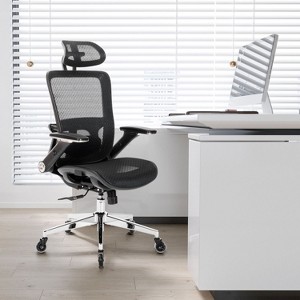 Ergonomic Mesh Office Chair-Adjustable Headrest with Flip-Up Arms, Tilt and lock Function, Lumbar Support and Blade Wheels, Metal legs-The Pop Home - 1 of 4