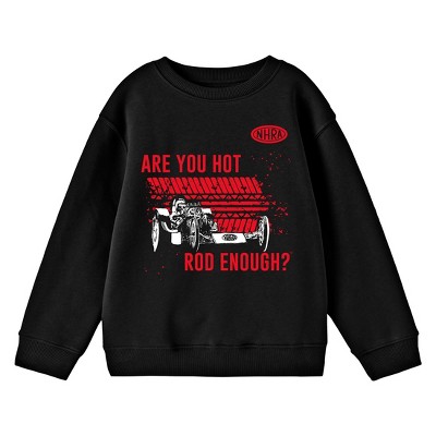 National Hot Rod Association NHRA Logo, Are you ROD enough?, NHRA Cars, Tire tracks on black Boys Crew Neck