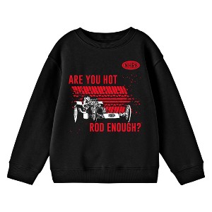 National Hot Rod Association NHRA Logo, Are you ROD enough?, NHRA Cars, Tire tracks on black Boys Crew Neck - 1 of 2