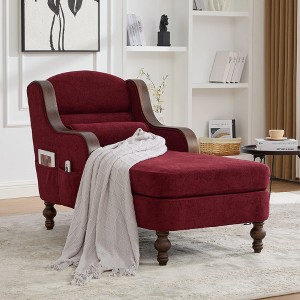 GDFStudio Matteo Retro Chenille Upholstered Oversized Chaise Lounge with Curved Armrest - 1 of 4